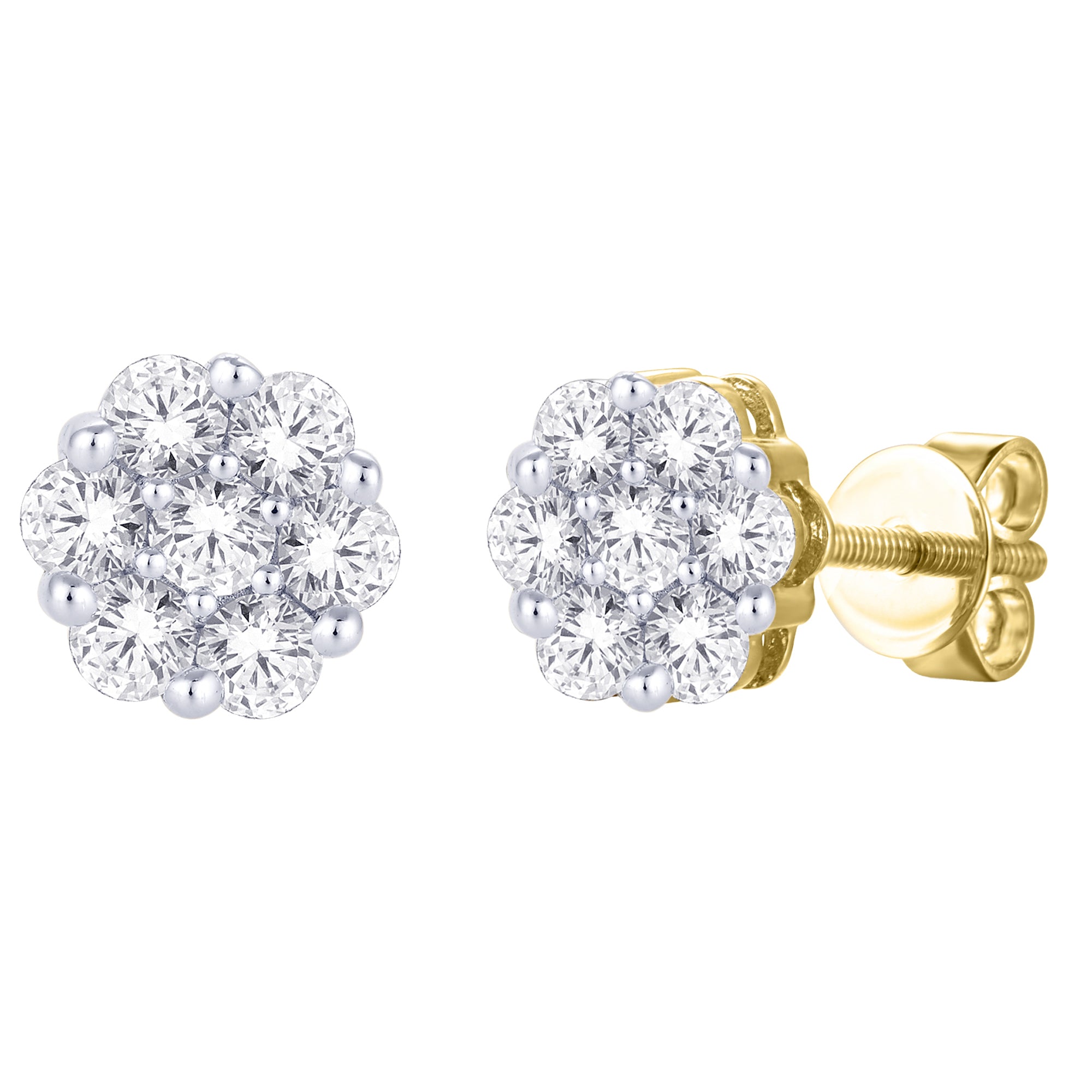 14 Karat Yellow Gold 0.50 Carat Diamond Flower Earrings-0125812-YG