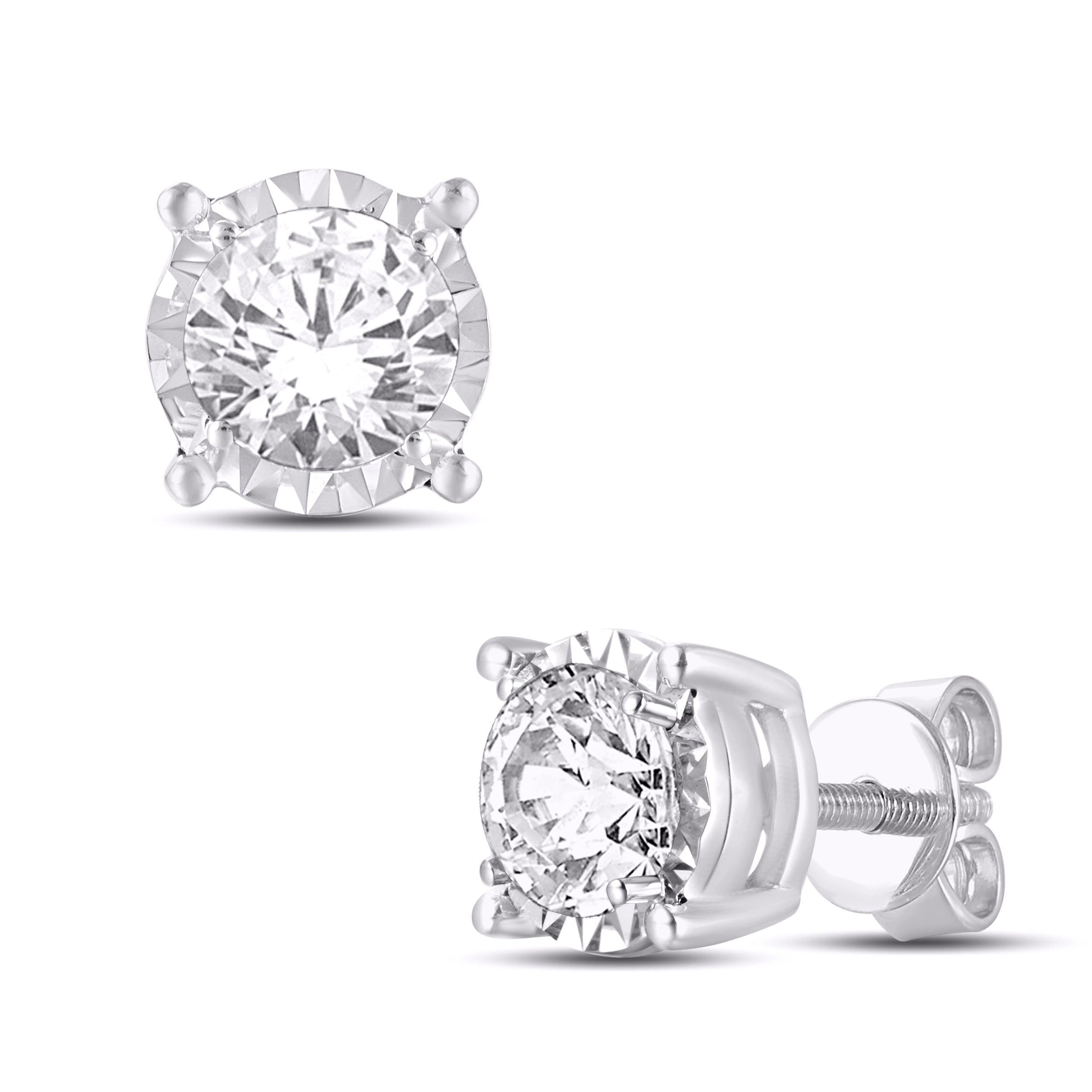 14 Karat White Gold 0.10 Carat Diamond Round Earrings-0128007-WG