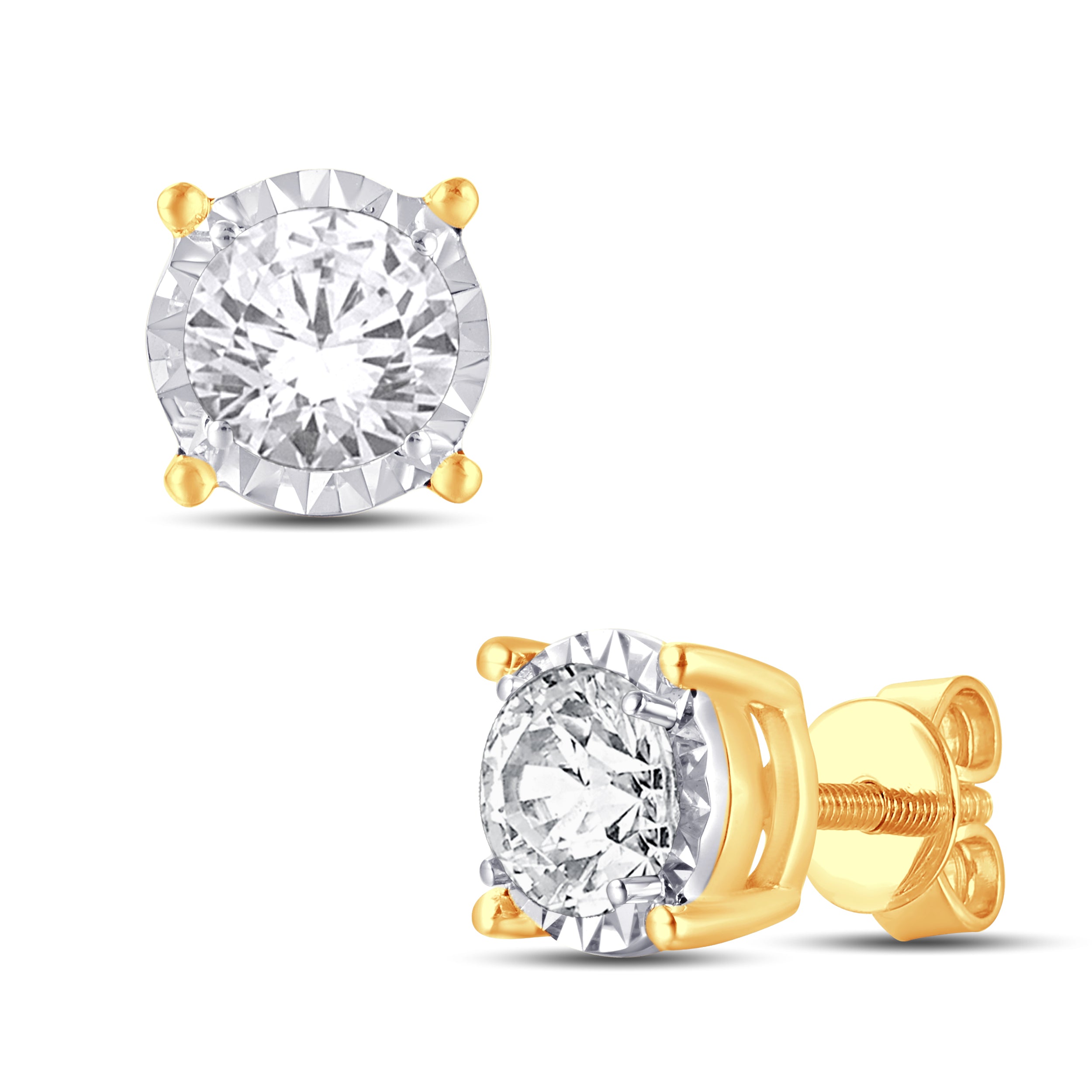 14 Karat Yellow Gold 0.15 Carat Diamond Round Earrings-0128008-YG