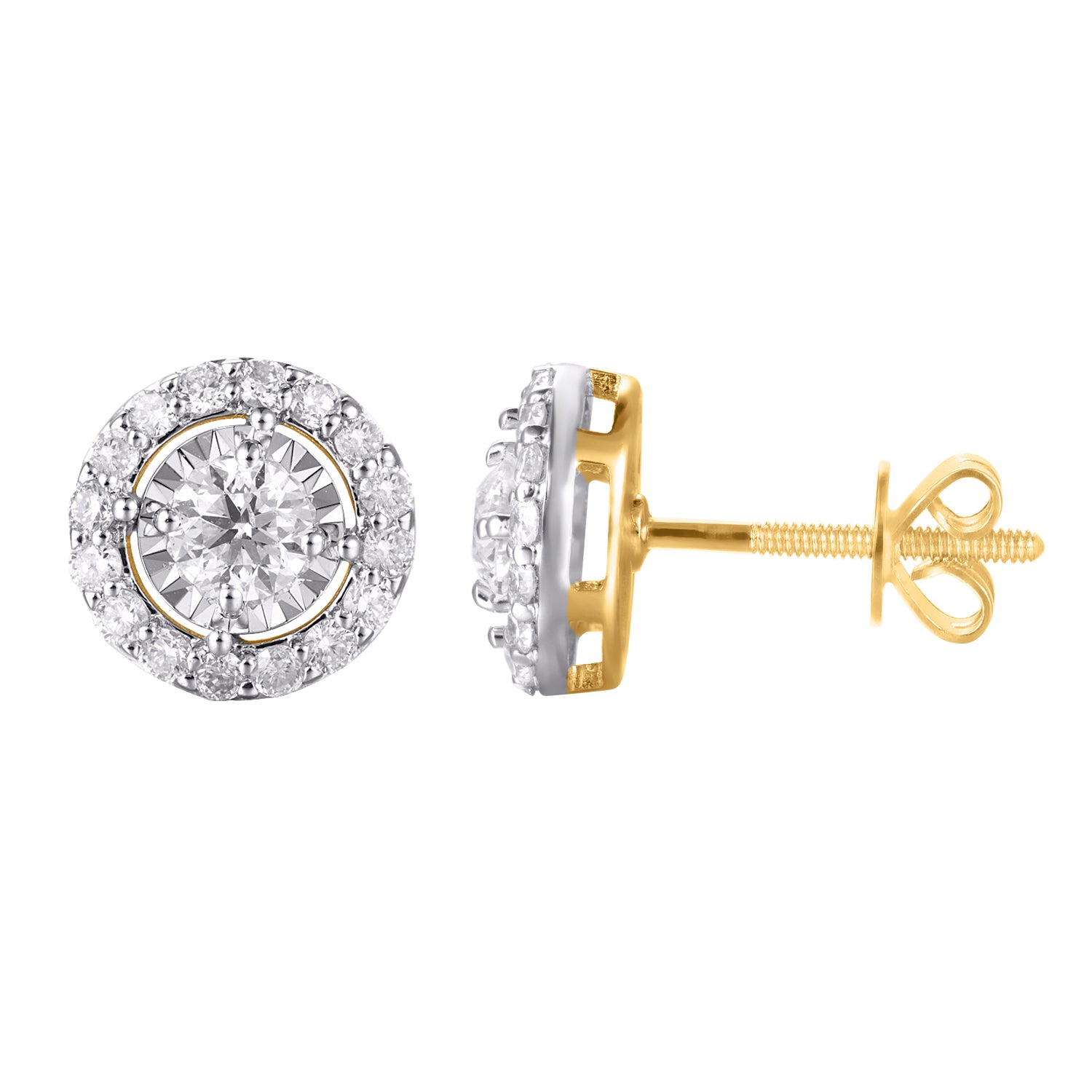 14 Karat Yellow Gold 0.98 Carat Diamond Round Earrings-0128017-YG