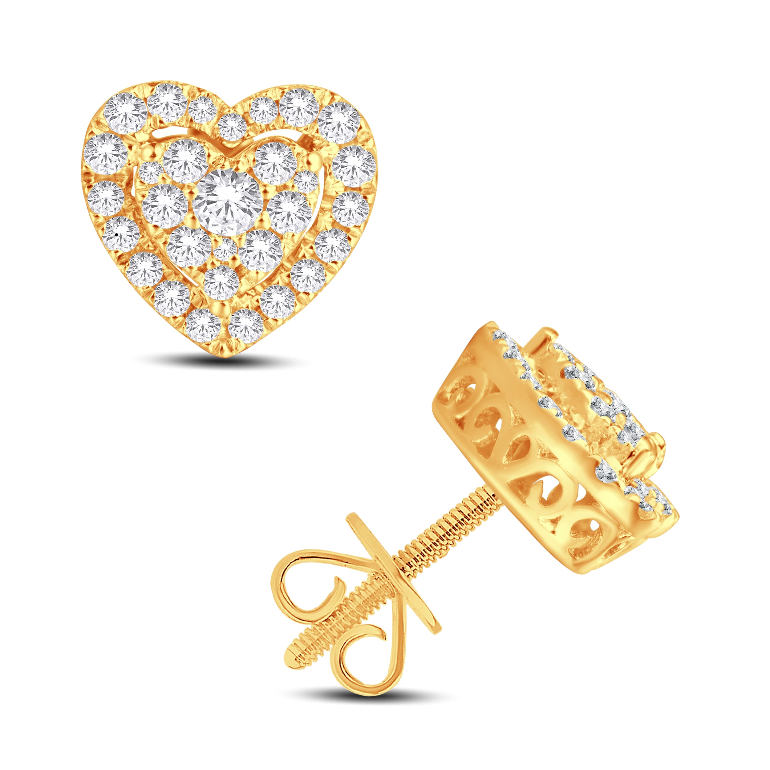 14 Karat All Yellow Gold 0.75 Carat Diamond Heart Earrings-0128099-ALY