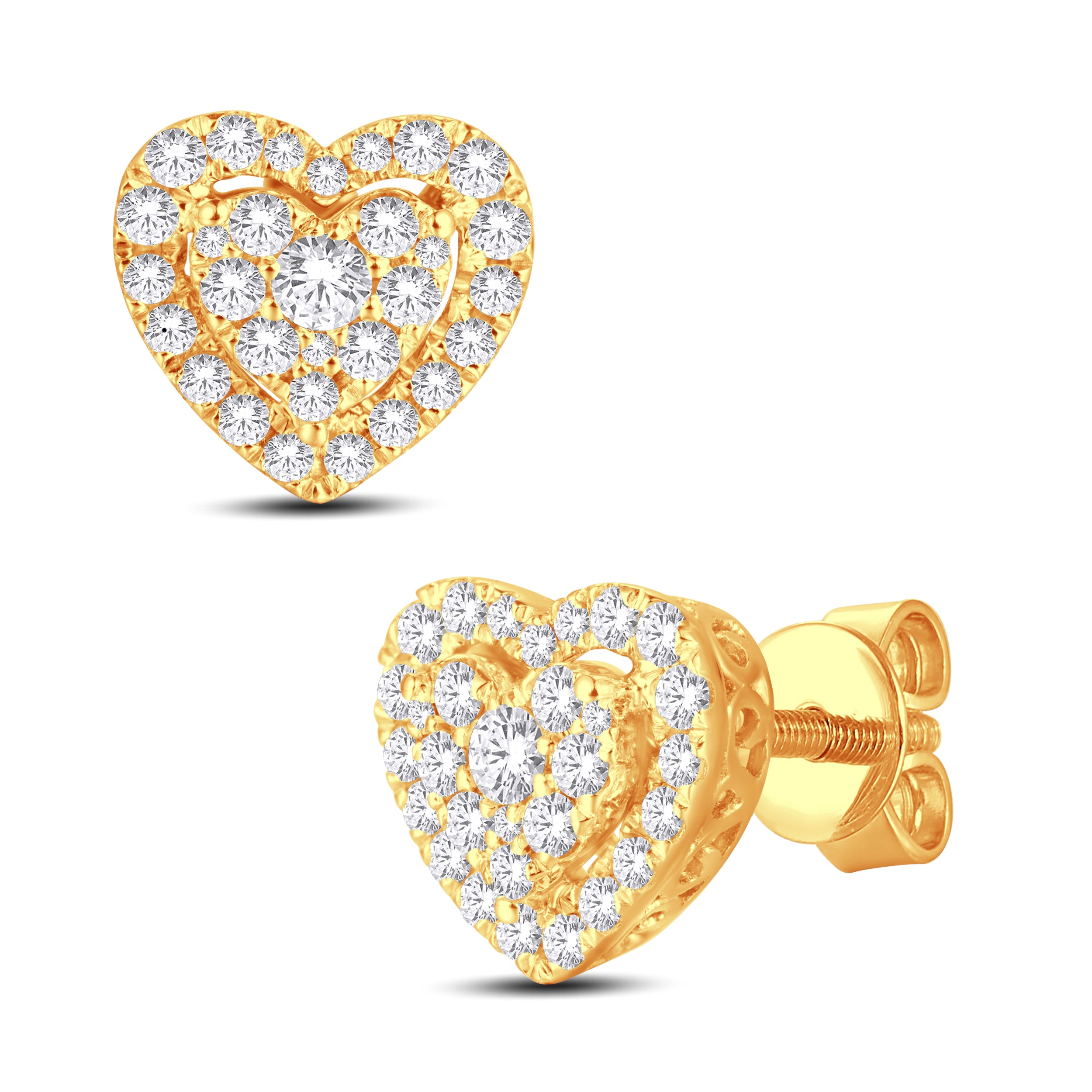 14 Karat All Yellow Gold 0.75 Carat Diamond Heart Earrings-0128099-ALY