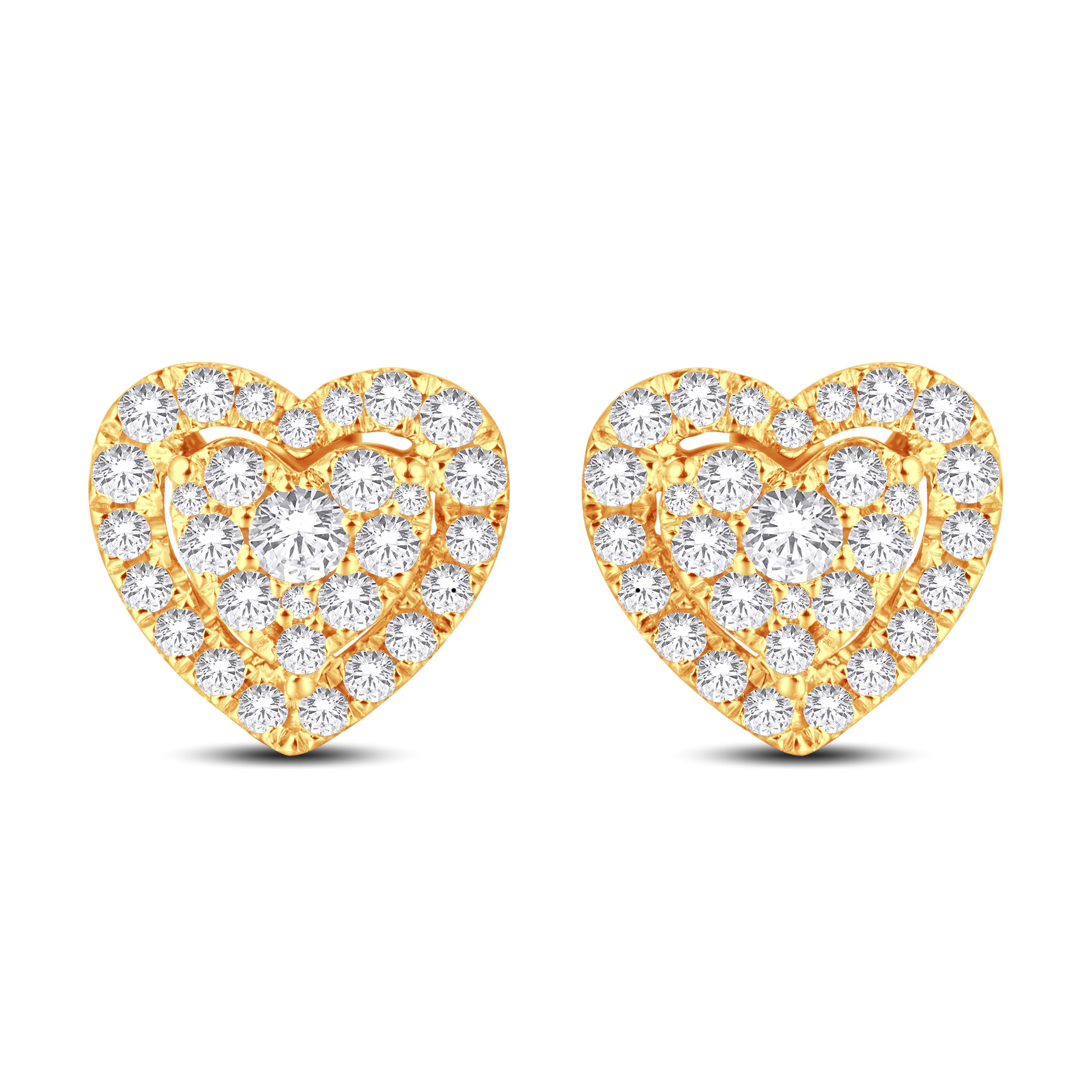 14 Karat All Yellow Gold 0.75 Carat Diamond Heart Earrings-0128099-ALY