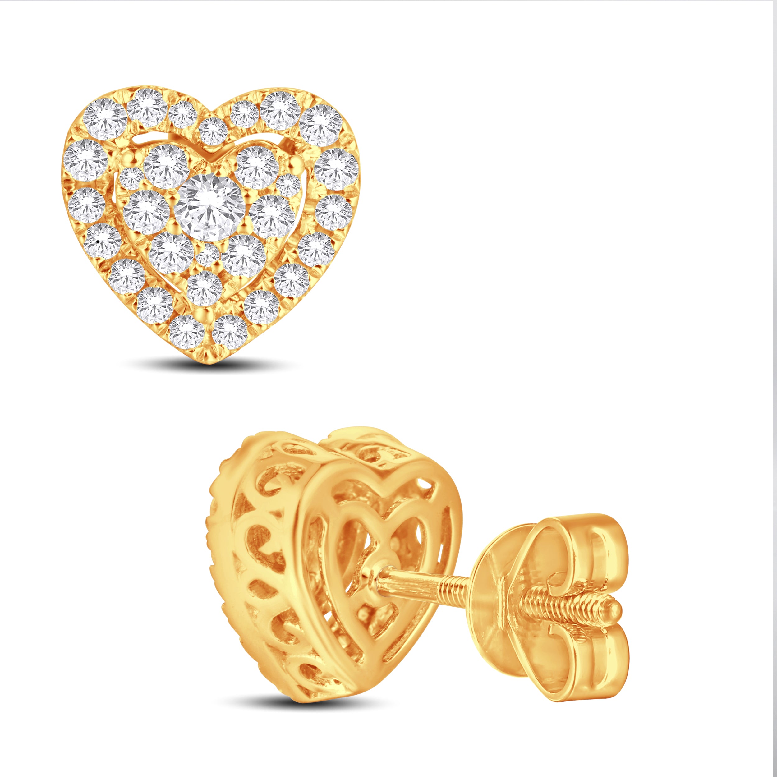 14 Karat All Yellow Gold 0.75 Carat Diamond Heart Earrings-0128099-ALY