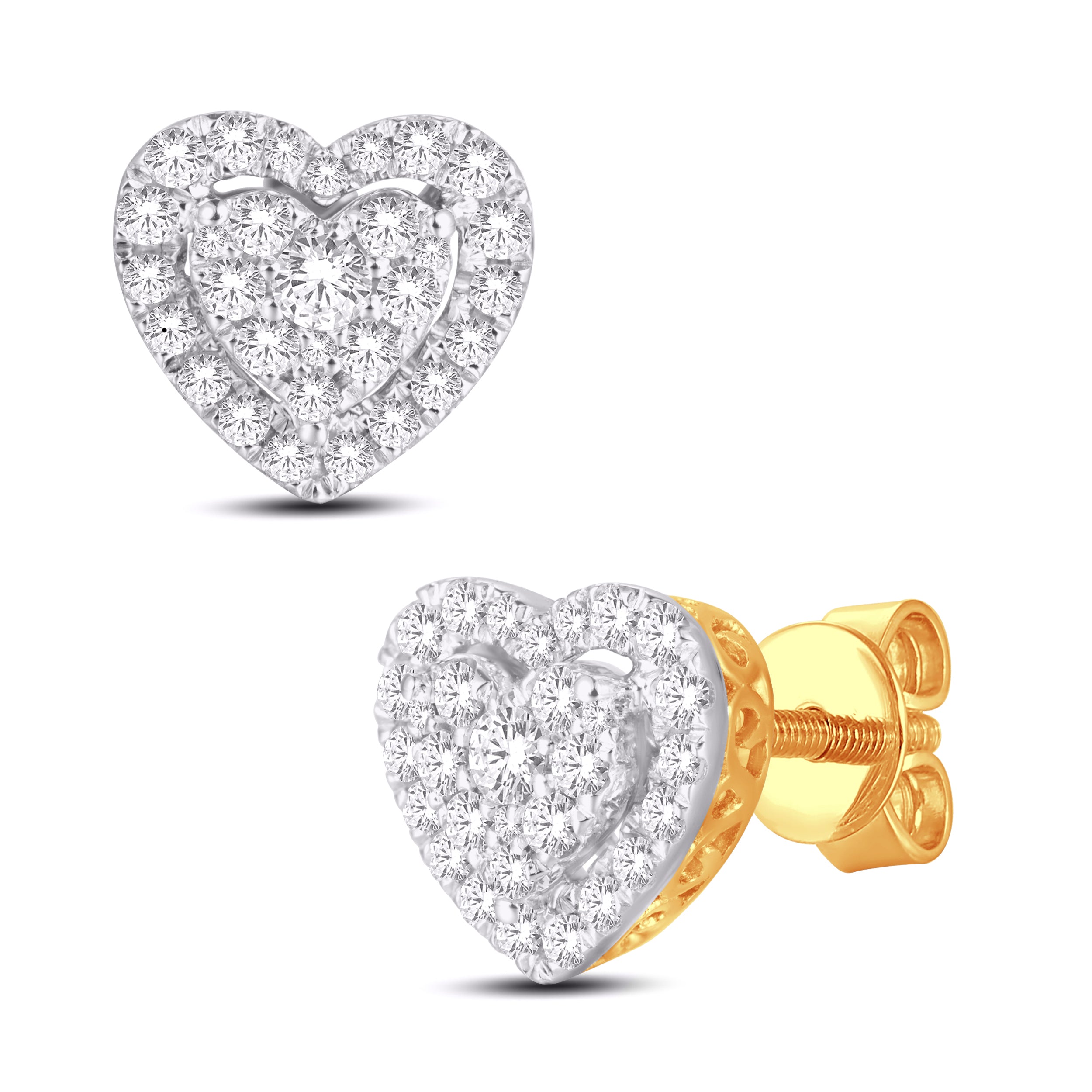 14 Karat Yellow Gold 0.75 Carat Diamond Heart Earrings-0128099-YG