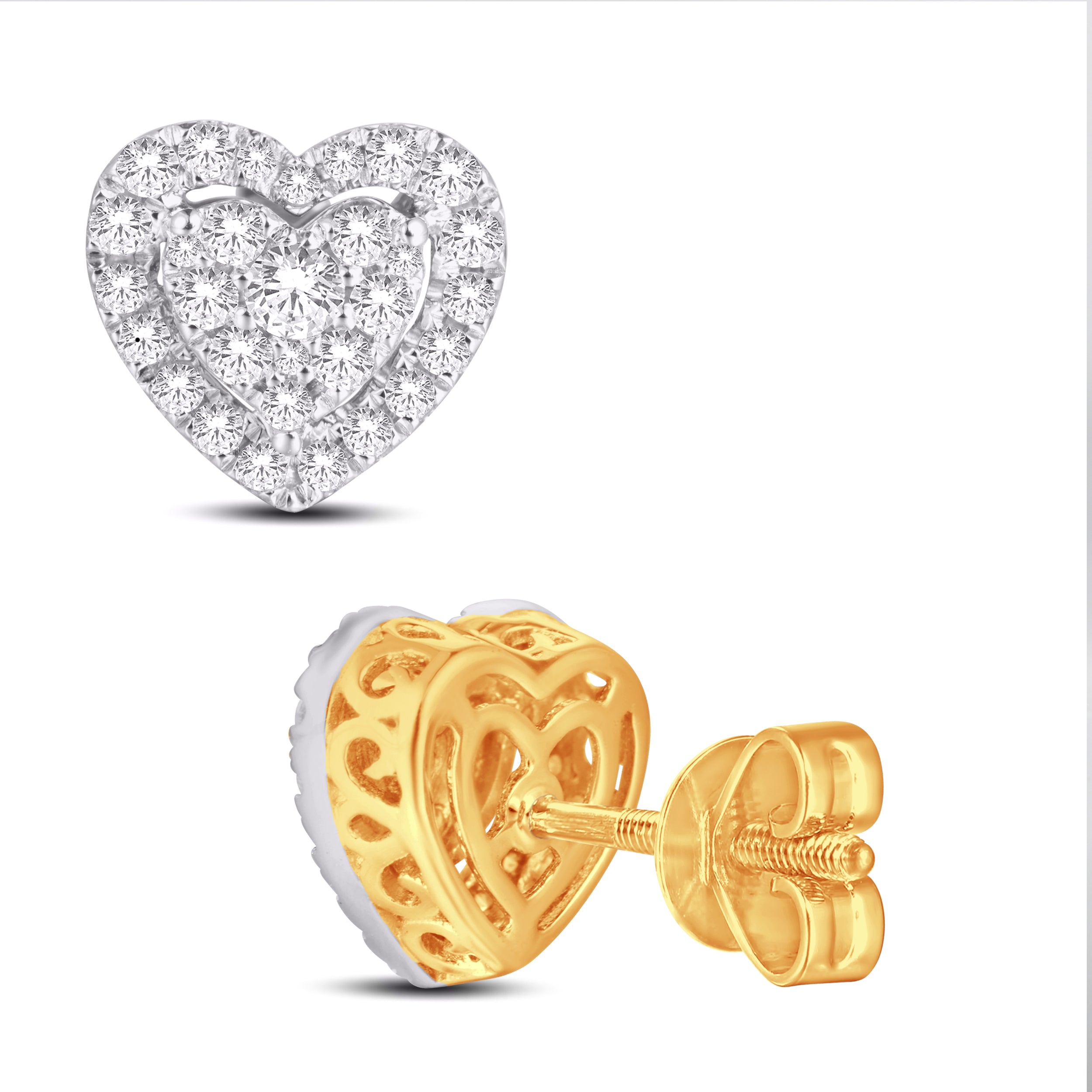 14 Karat Yellow Gold 0.75 Carat Diamond Heart Earrings-0128099-YG