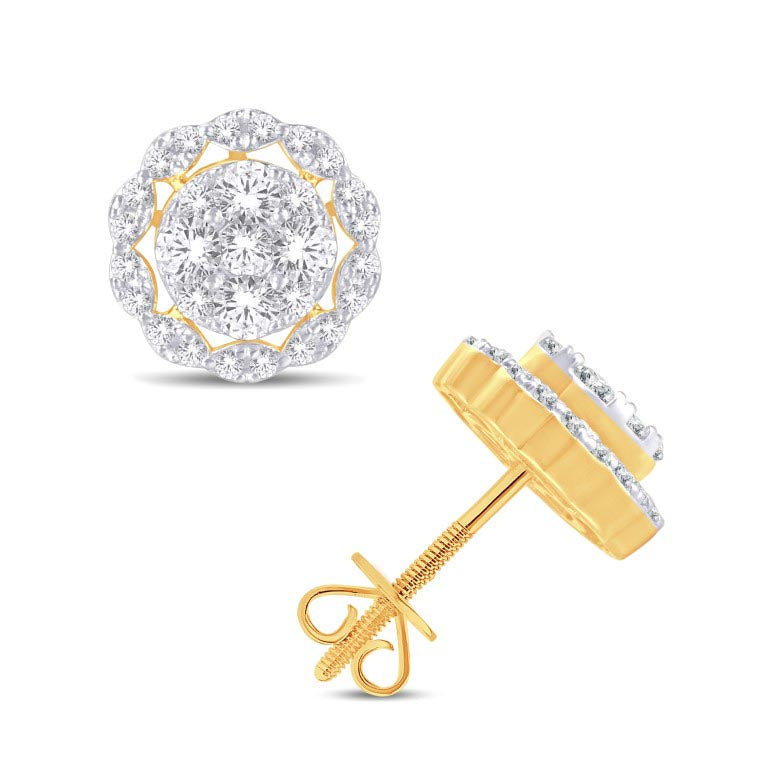 14 Karat Yellow Gold 1.00 Carat Diamond Flower Earrings-0128187-YG