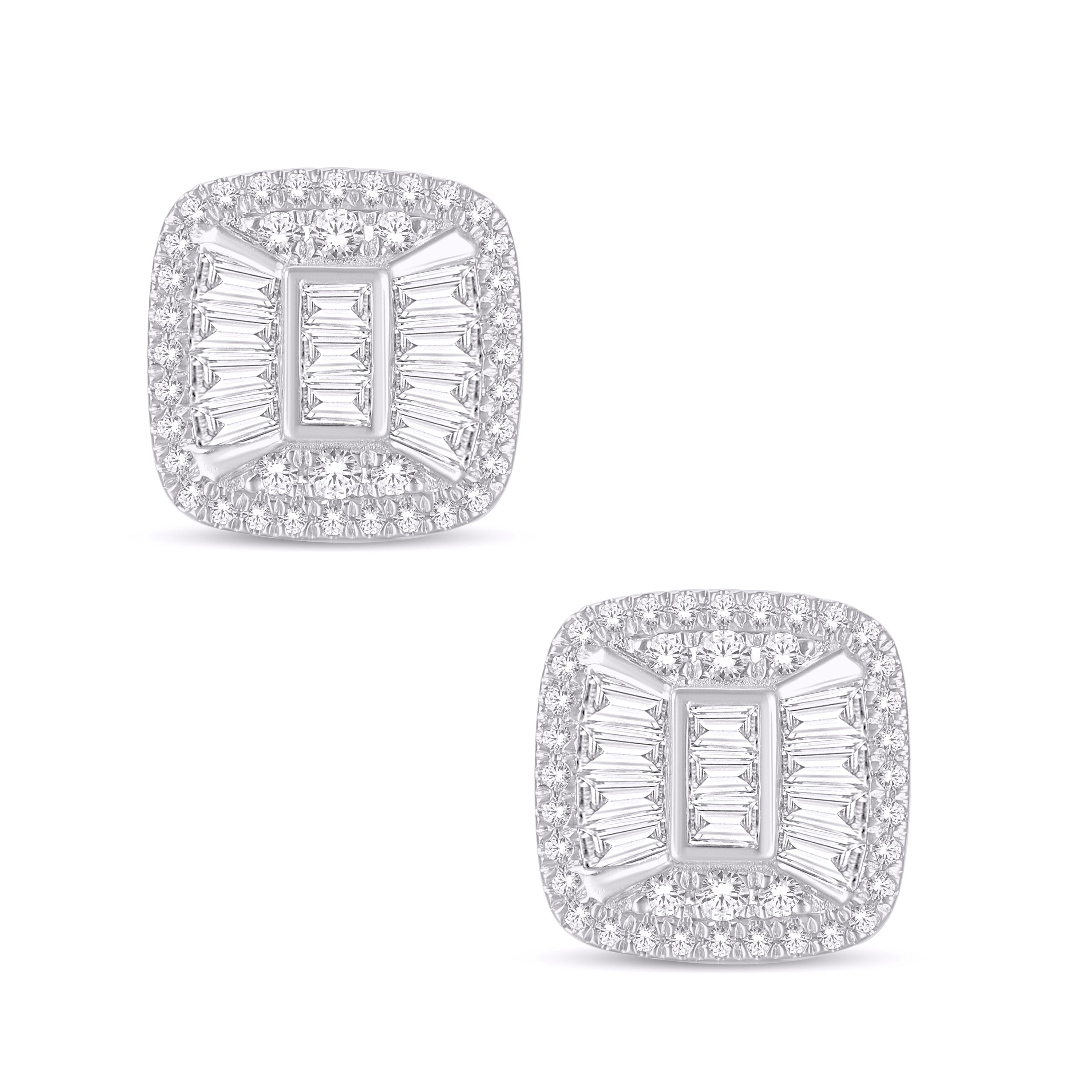 14 Karat White Gold 0.57 Carat Diamond Cushion Earrings-0128190-WG