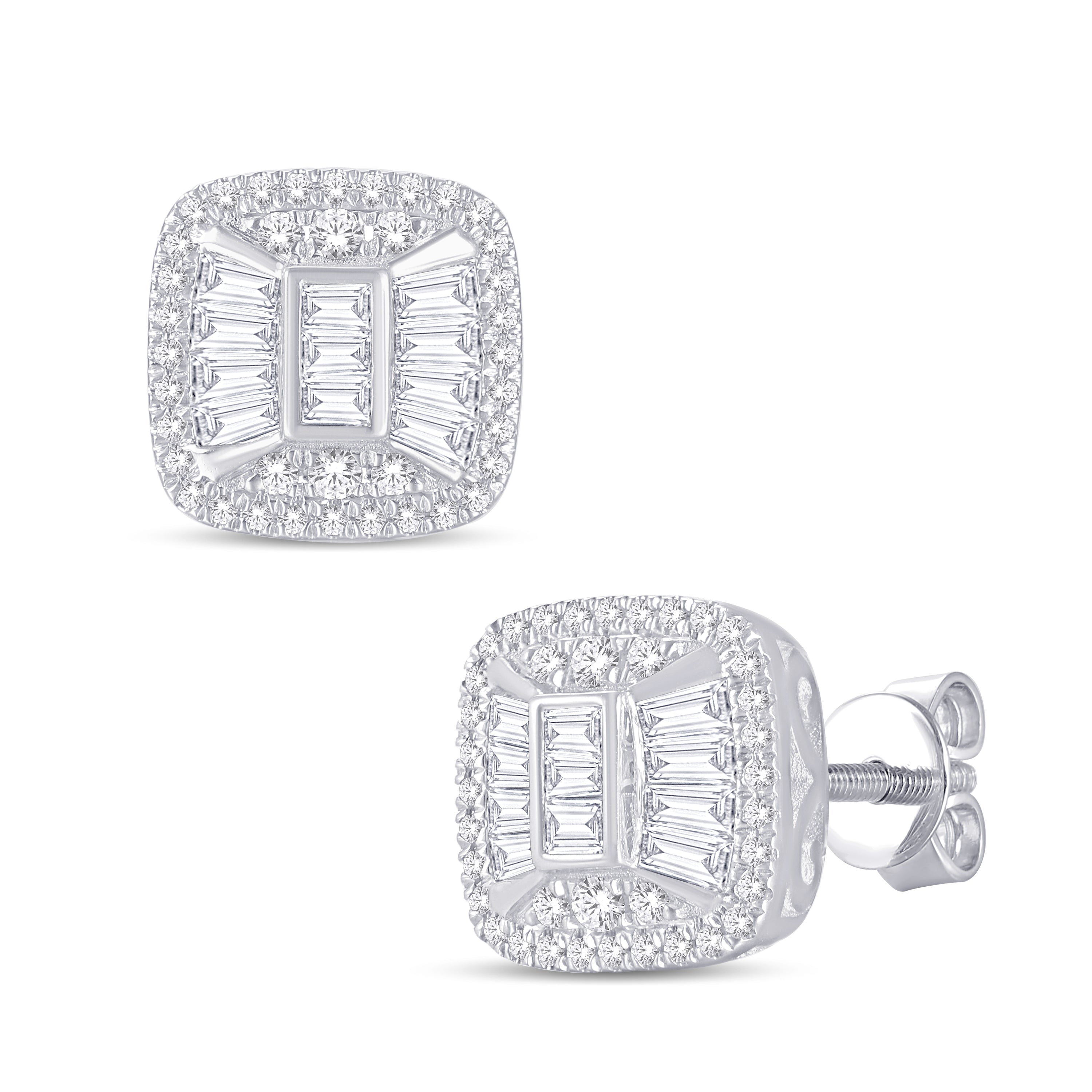 14 Karat White Gold 0.57 Carat Diamond Cushion Earrings-0128190-WG