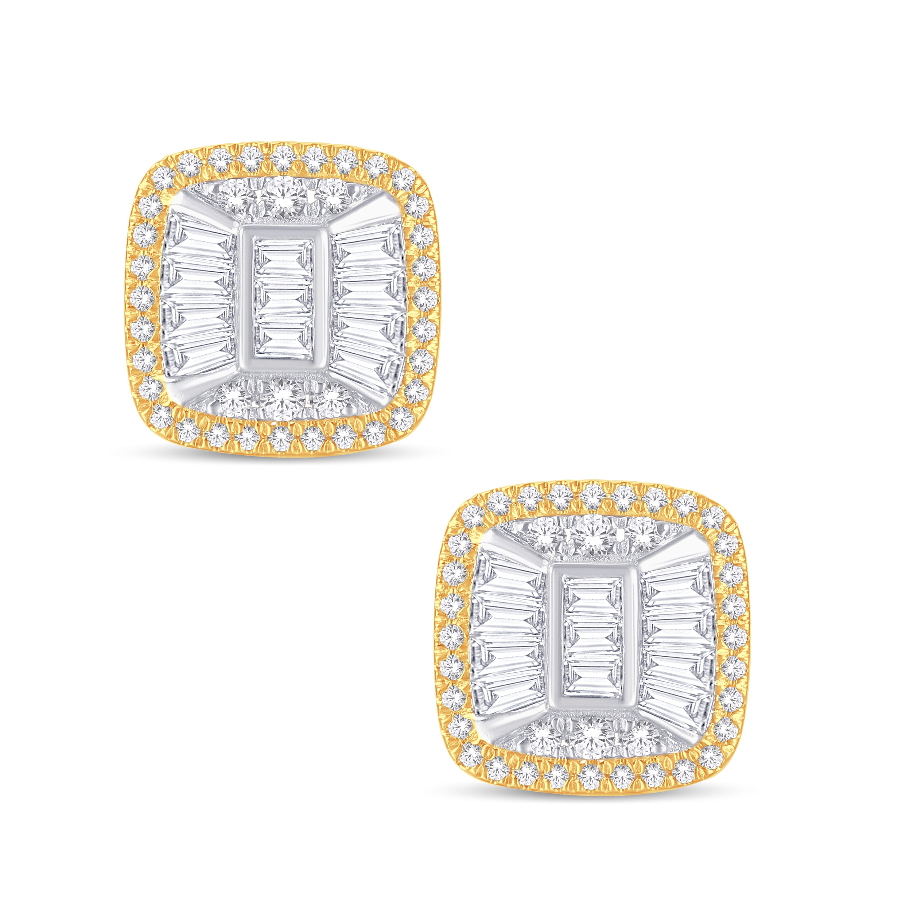 14 Karat Two-Tone (Yellow and White) Gold 0.57 Carat Diamond Cushion Earrings-0128190-YW