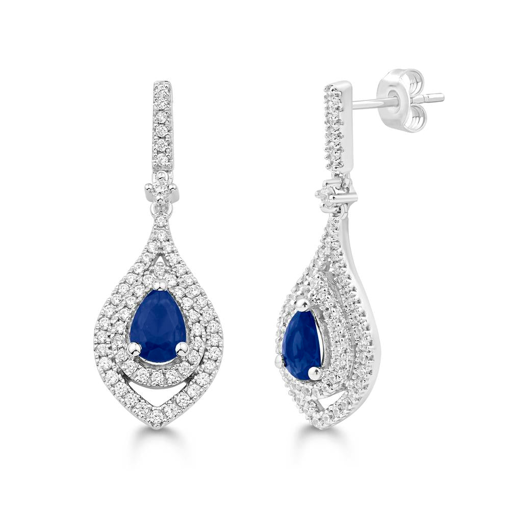 14 Karat White Gold 0.61 Carat Diamond Diamond 0.93 Carat Diamond Sapphire Teardrop Earrings-0132147-WG