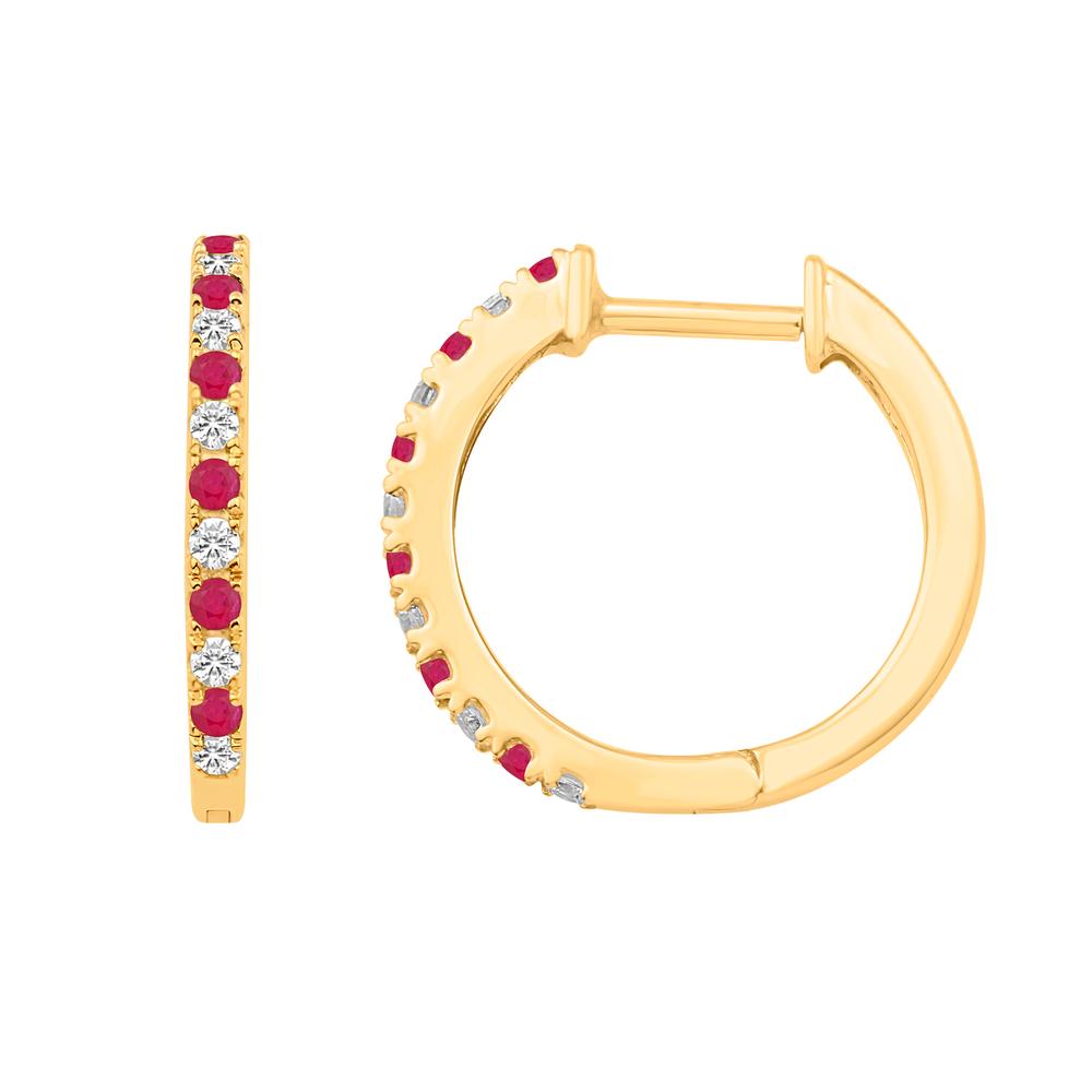 14 Karat Yellow Gold 0.29 Carat Diamond (0.15 Ruby) Classic Hoops-0132149-YG