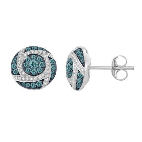 14 Karat White Gold 0.72 Carat Diamond (0.52 Blue Diamond) Round Earrings-0132262-WG