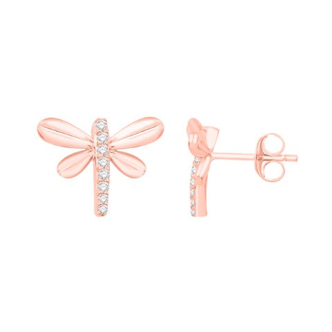 14 Karat Rose Gold 0.09 Carat Diamond Dragonfly Earrings-0132266-RG