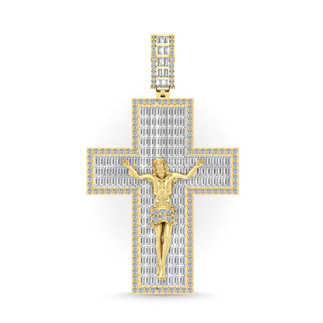 10 Karat Yellow Gold 2.90 Carat Diamonds Latin Cross With Jesus Pendant-0830017-YG