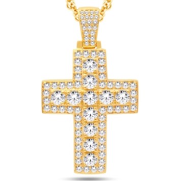 14 Karat Yellow Gold 3.85 Carat Diamonds Latin Cross HipHop Pendant-1025232-YG