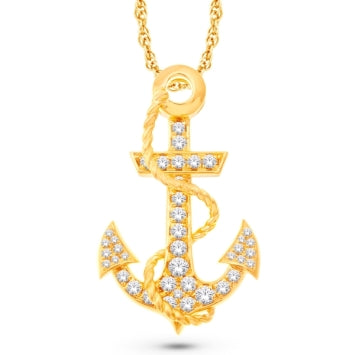 14 Karat All Yellow Gold 1.50 Carat Diamonds Anchor HipHop Pendant-1025276-ALY