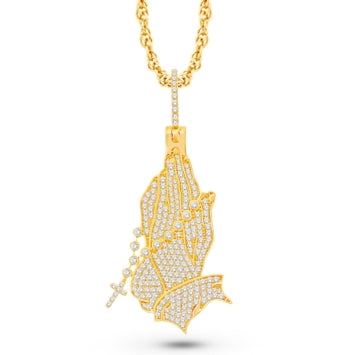 14 Karat Yellow Gold 1.50 Carat Diamonds Praying hands HipHop Pendant-1025284-YG