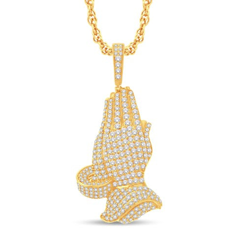 14 Karat All Yellow Gold 3.00 Carat Diamonds Praying hands HipHop Pendant-1025315-ALY