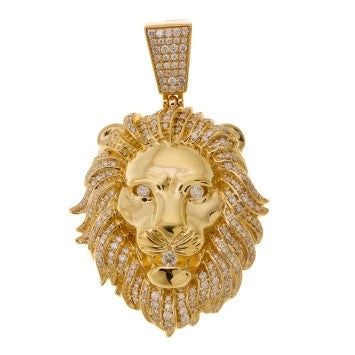 14 Karat All Yellow Gold 2.33 Carat Diamonds Lion Face HipHop Pendant-1025322-ALY