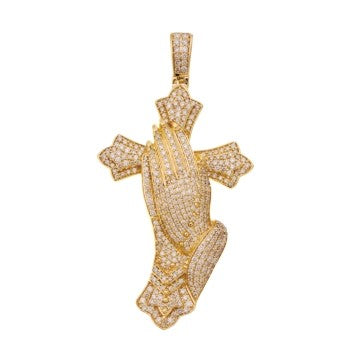 14 Karat All Yellow Gold 3.50 Carat Diamonds Praying hands HipHop Pendant-1025337-ALY