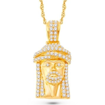 14 Karat All Yellow Gold 3.50 Carat Diamonds Jesus Face HipHop Pendant-1025339-ALY