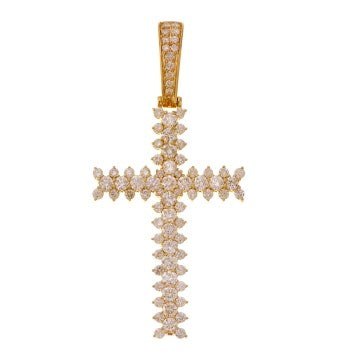 14 Karat Yellow Gold 4.00 Carat Diamonds Latin Cross HipHop Pendant-1025353-YG
