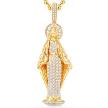 14 Karat All Yellow Gold 4.50 Carat Diamonds Virgin Mary HipHop Pendant-1025357-ALY