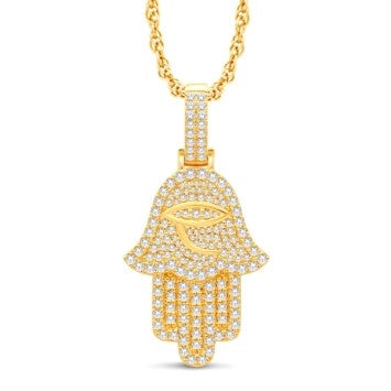 14 Karat All Yellow Gold 1.50 Carat Diamonds Hamsa HipHop Pendant-1025426-ALY