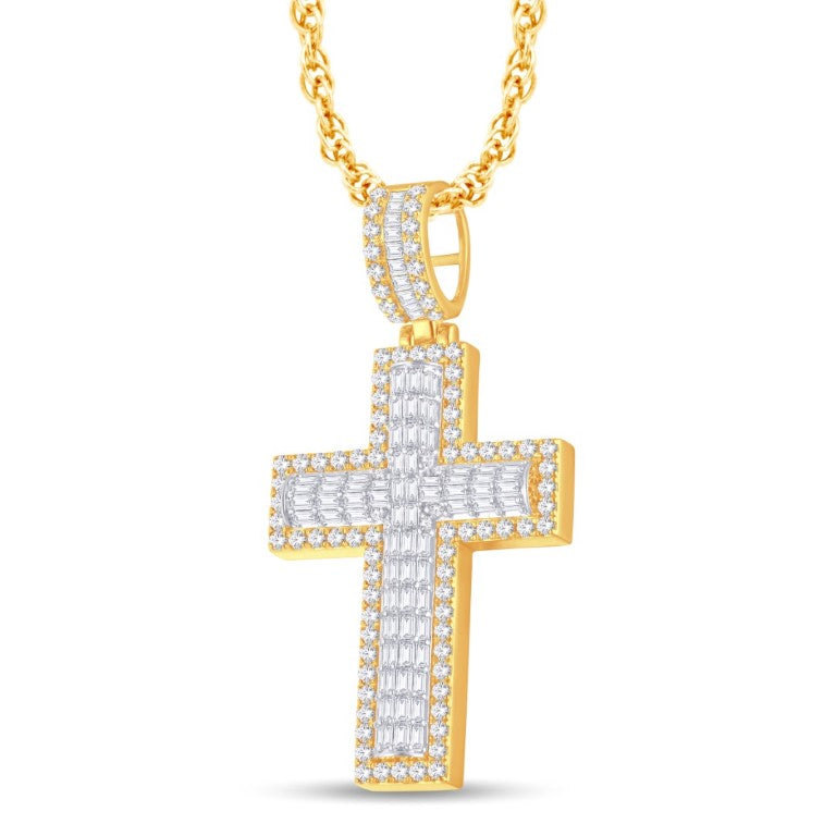 10 Karat Two-Tone (Yellow and White) Gold 3.33 Carat Diamonds Latin Cross HipHop Pendant-1025791-YW