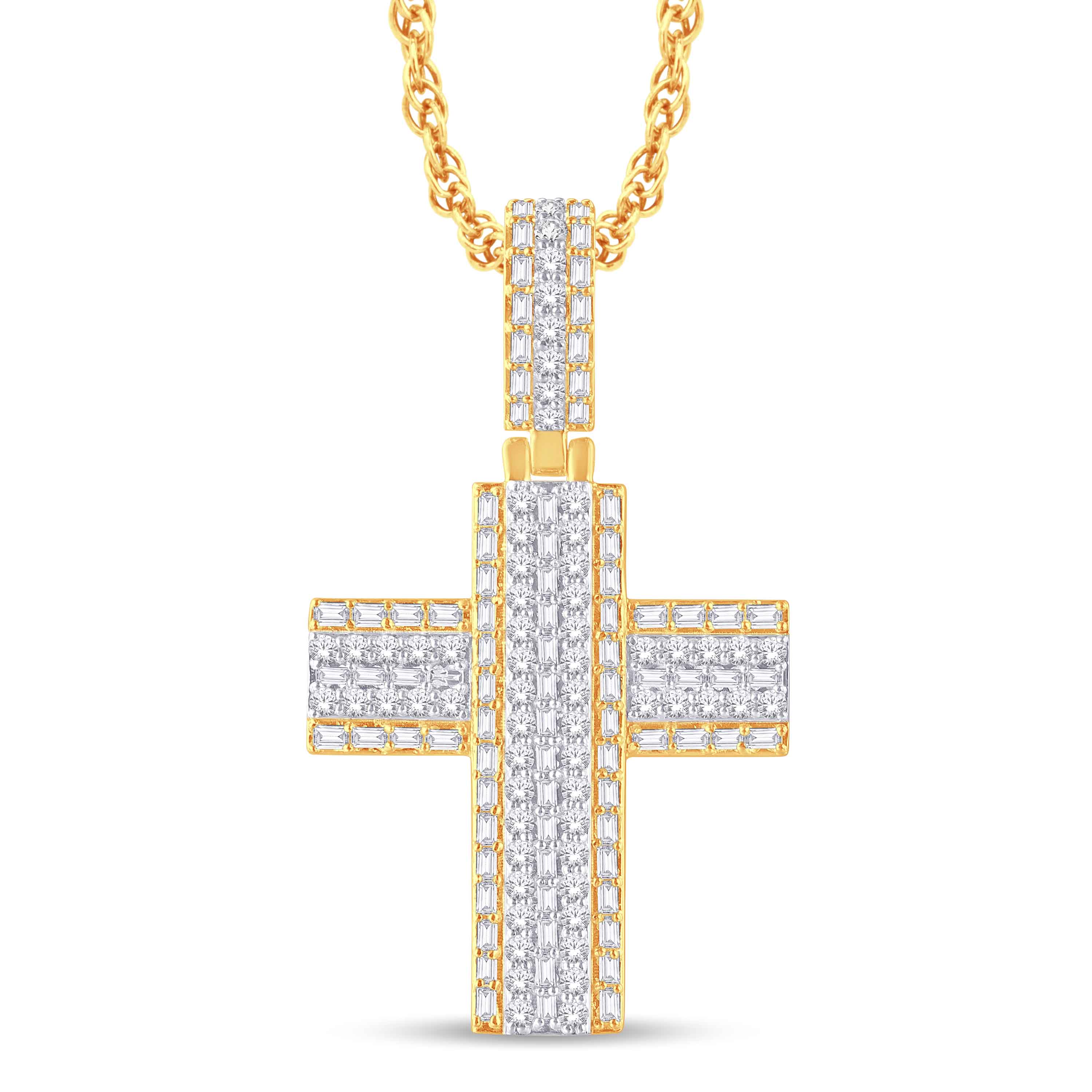 10 Karat Two-Tone (Yellow and White) Gold 1.88 Carat Diamonds Latin Cross HipHop Pendant-1026241-YW