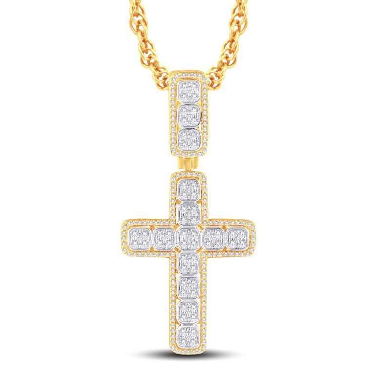 10 Karat Two-Tone (Yellow and White) Gold 1.27 Carat Diamonds Latin Cross HipHop Pendant-1026289-YW