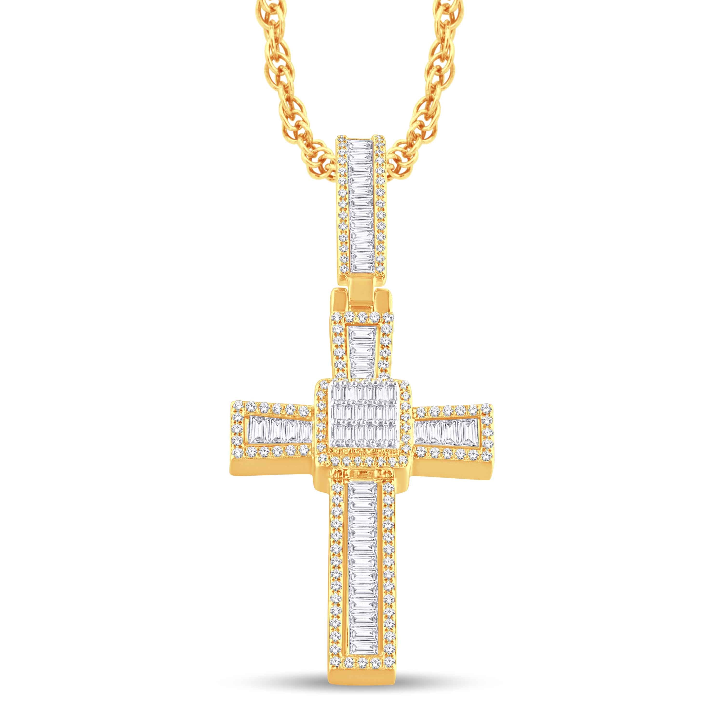10 Karat Two-Tone (Yellow and White) Gold 1.62 Carat Diamonds Latin Cross HipHop Pendant-1026290-YW