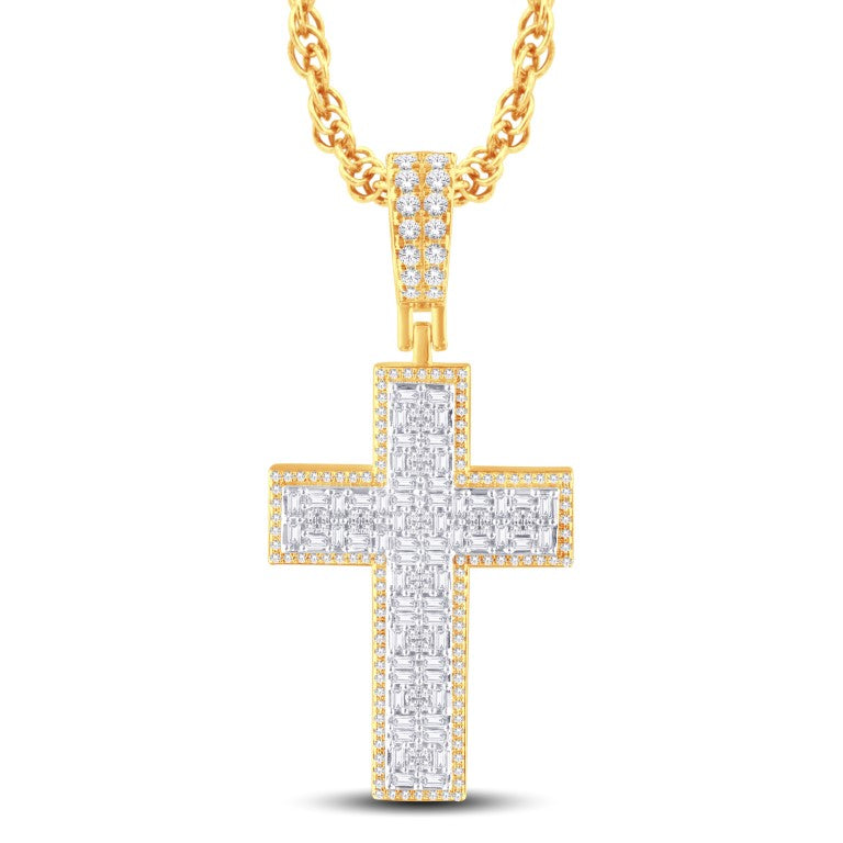10 Karat Two-Tone (Yellow and White) Gold 1.72 Carat Diamonds Latin Cross HipHop Pendant-1026291-YW