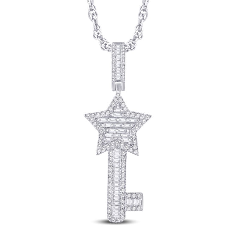 10 Karat White Gold 1.25 Carat Diamonds Star Key HipHop Pendant-1026311-WG