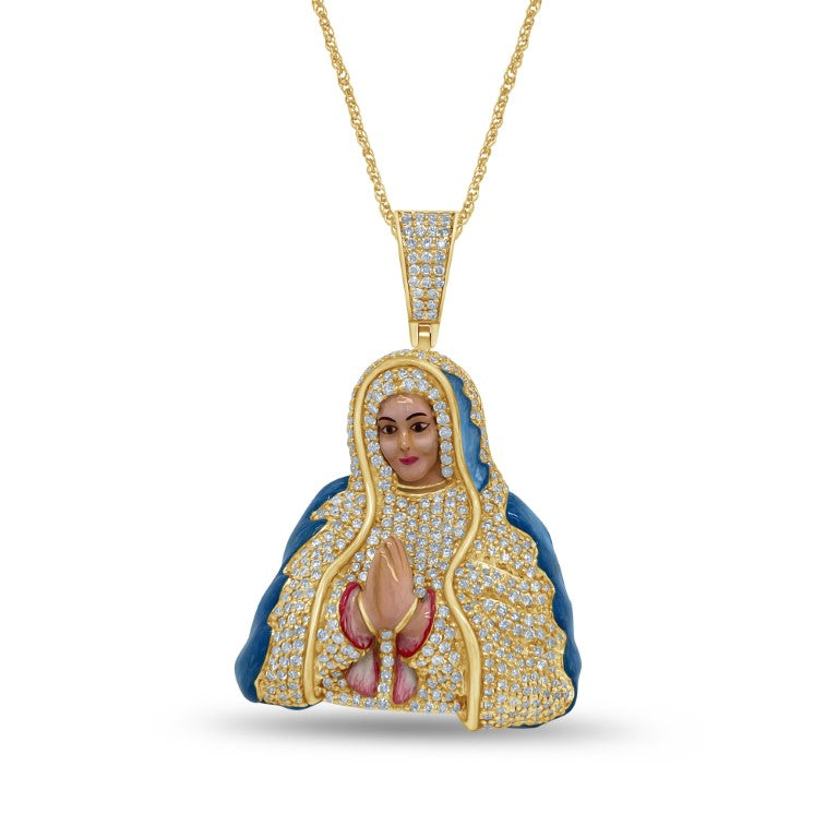 10 Karat Yellow Gold 3.33 Carat Diamonds Mother Mary HipHop Pendant-1029543-YG