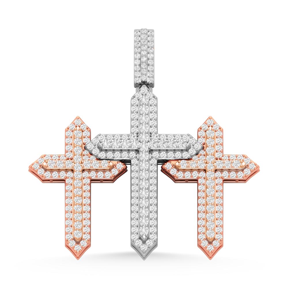 10 Karat Two-Tone (Rose and White) Gold 3.00 Carat Diamonds Three Cross HipHop Pendant-1030028-RW