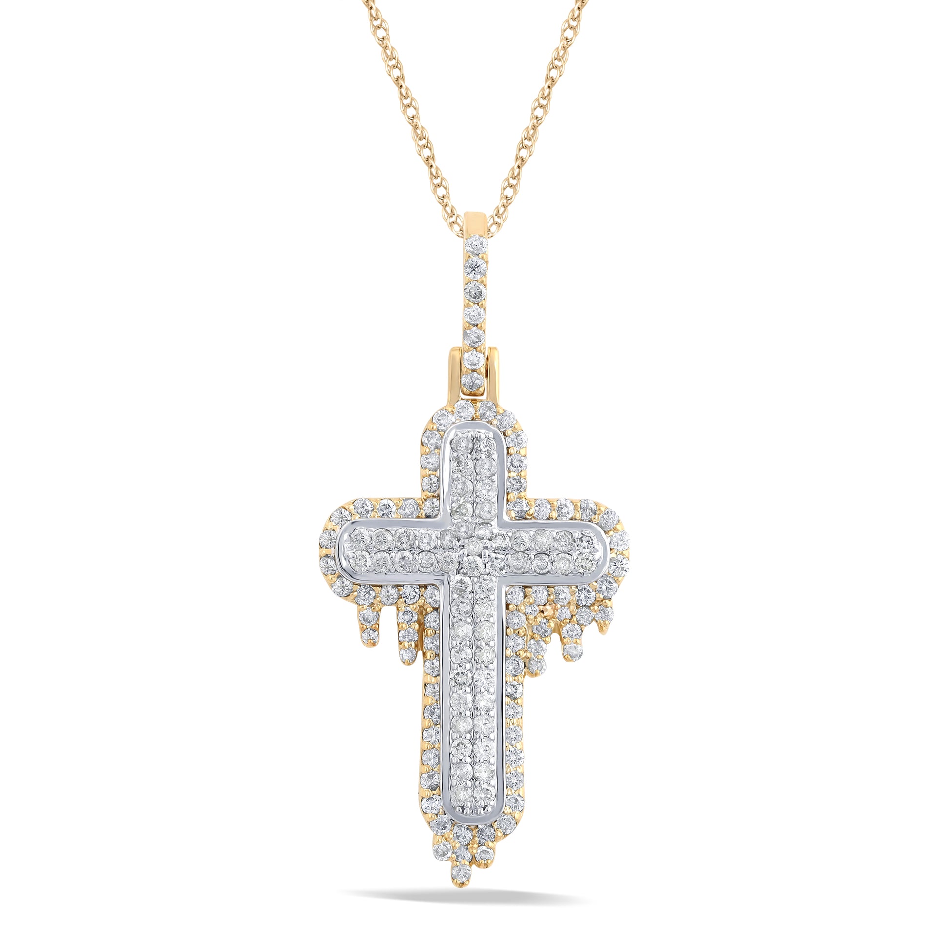 10 Karat Two-Tone (Yellow and White) Gold 1.61 Carat Diamonds Latin Cross HipHop Pendant-1050005-YW