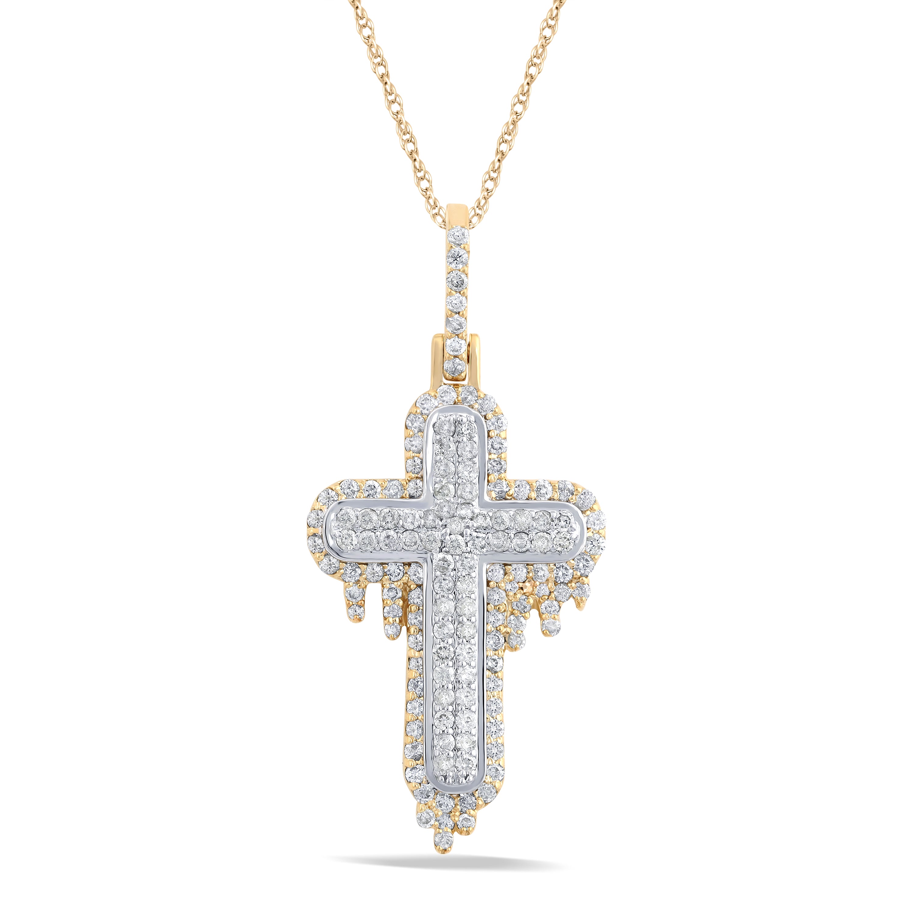 10 Karat Two-Tone (Yellow and White) Gold 1.61 Carat Diamonds Latin Cross HipHop Pendant-1050005-YW