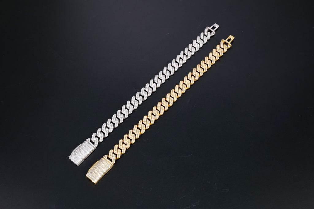 925 Silver moissanite Cuban link 12.0mm 2row Square