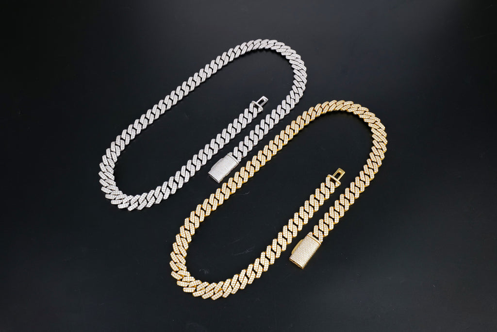 925 Silver moissanite Cuban link 12.0mm 2row Square