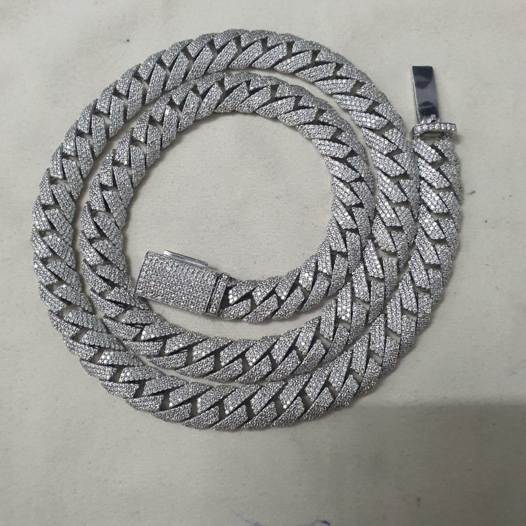 925 Silver moissanite Cuban link 12mm 3 row curve