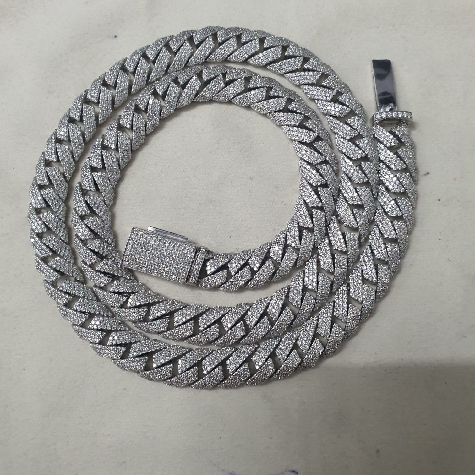 925 Silver moissanite Cuban link 12mm 3 row curve