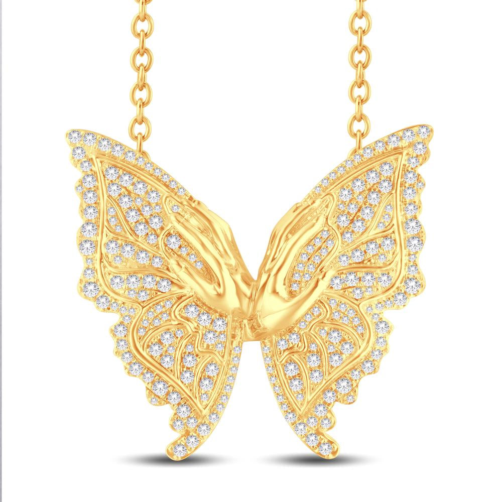 10 Karat All Yellow Gold 1.87 Carat Diamonds Butterfly Necklace (18 INCH)-1425233-ALY