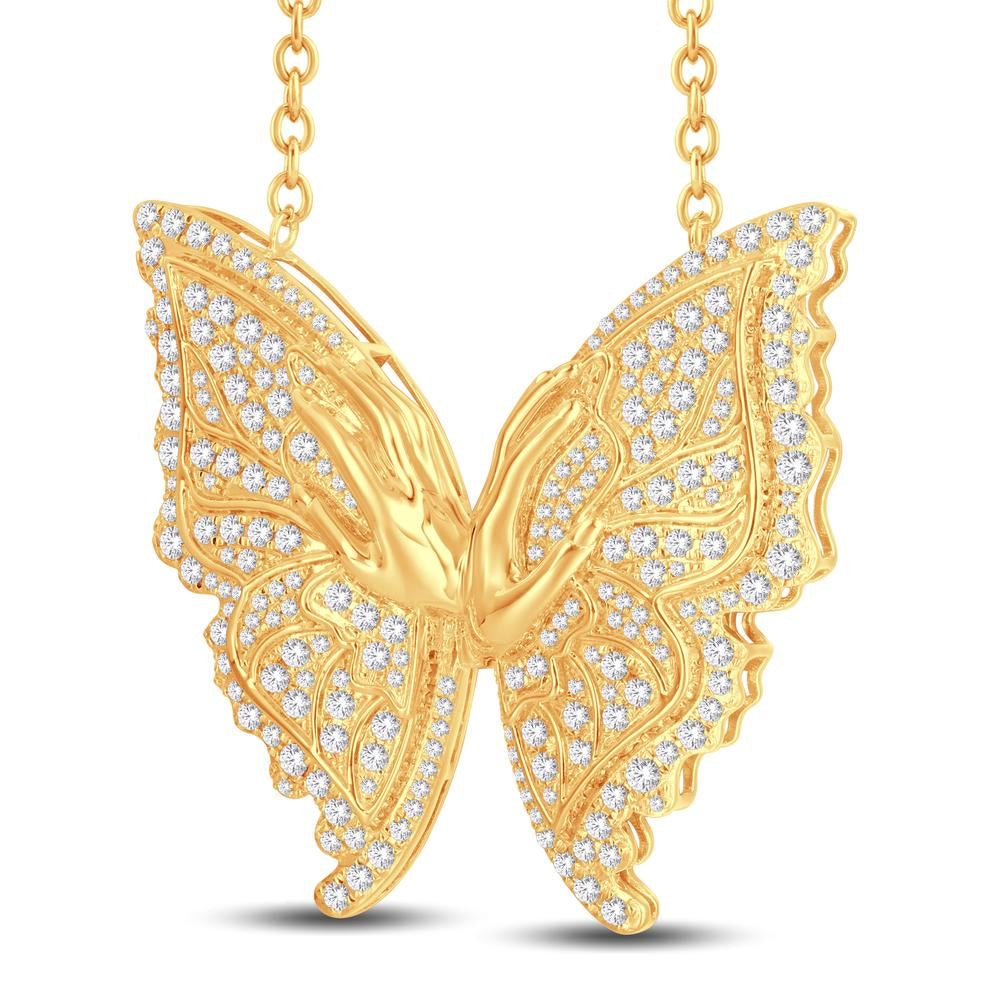 10 Karat All Yellow Gold 1.87 Carat Diamonds Butterfly Necklace (18 INCH)-1425233-ALY