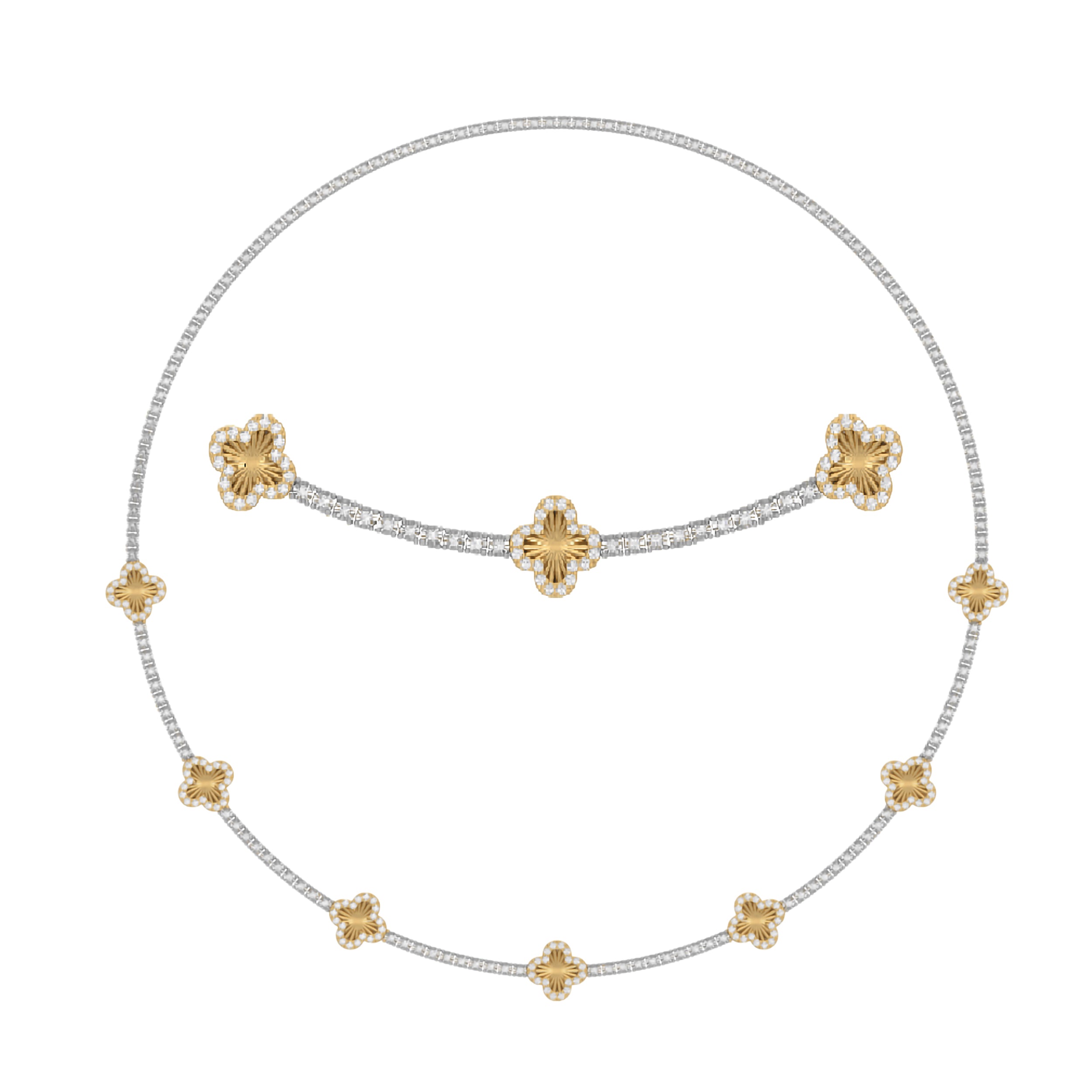 10 Karat Two-Tone (Yellow and White) Gold 1.60 Carat Diamonds Flower Necklace-1430024-YW