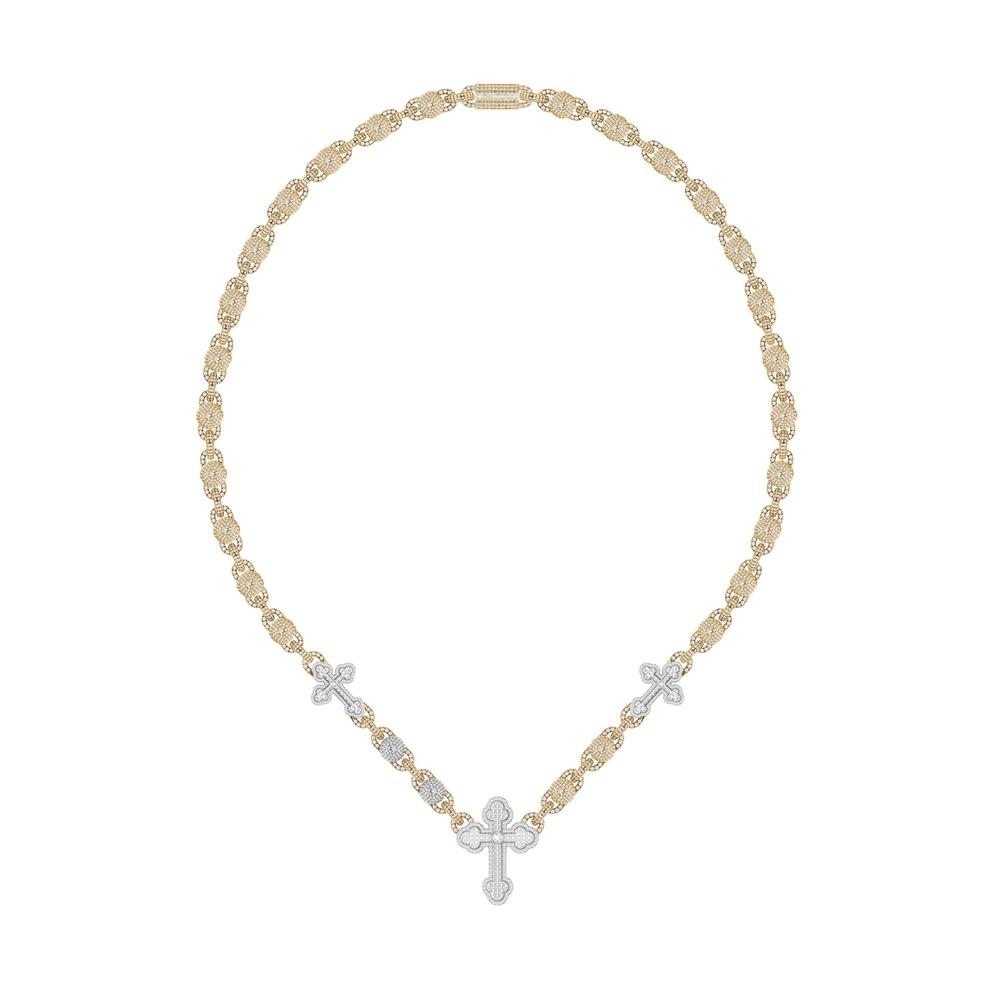 10 Karat Two-Tone (White and Yellow) Gold 15.05 Carat Diamonds Latin Cross Necklace-1430025-WY