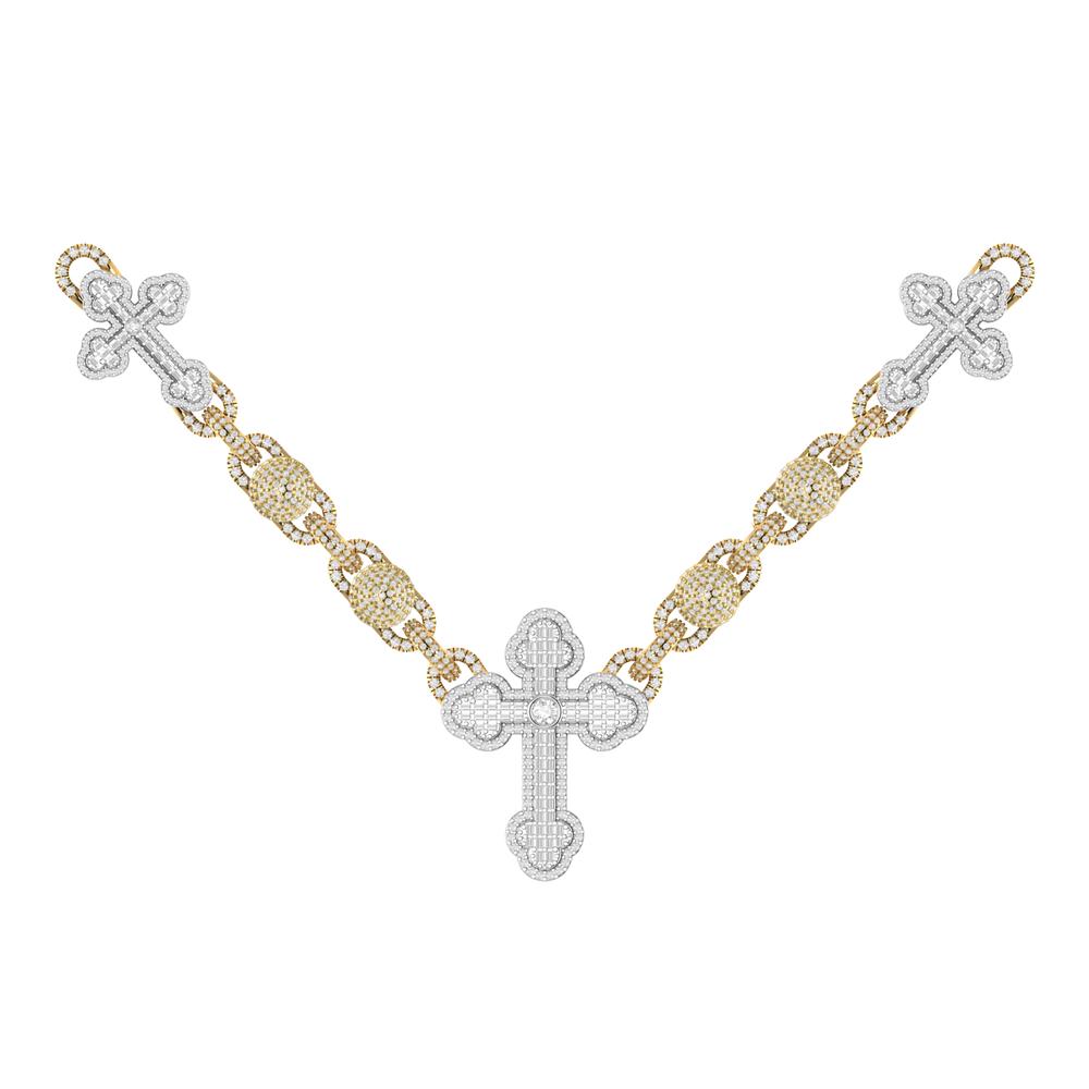 10 Karat Two-Tone (White and Yellow) Gold 15.05 Carat Diamonds Latin Cross Necklace-1430025-WY