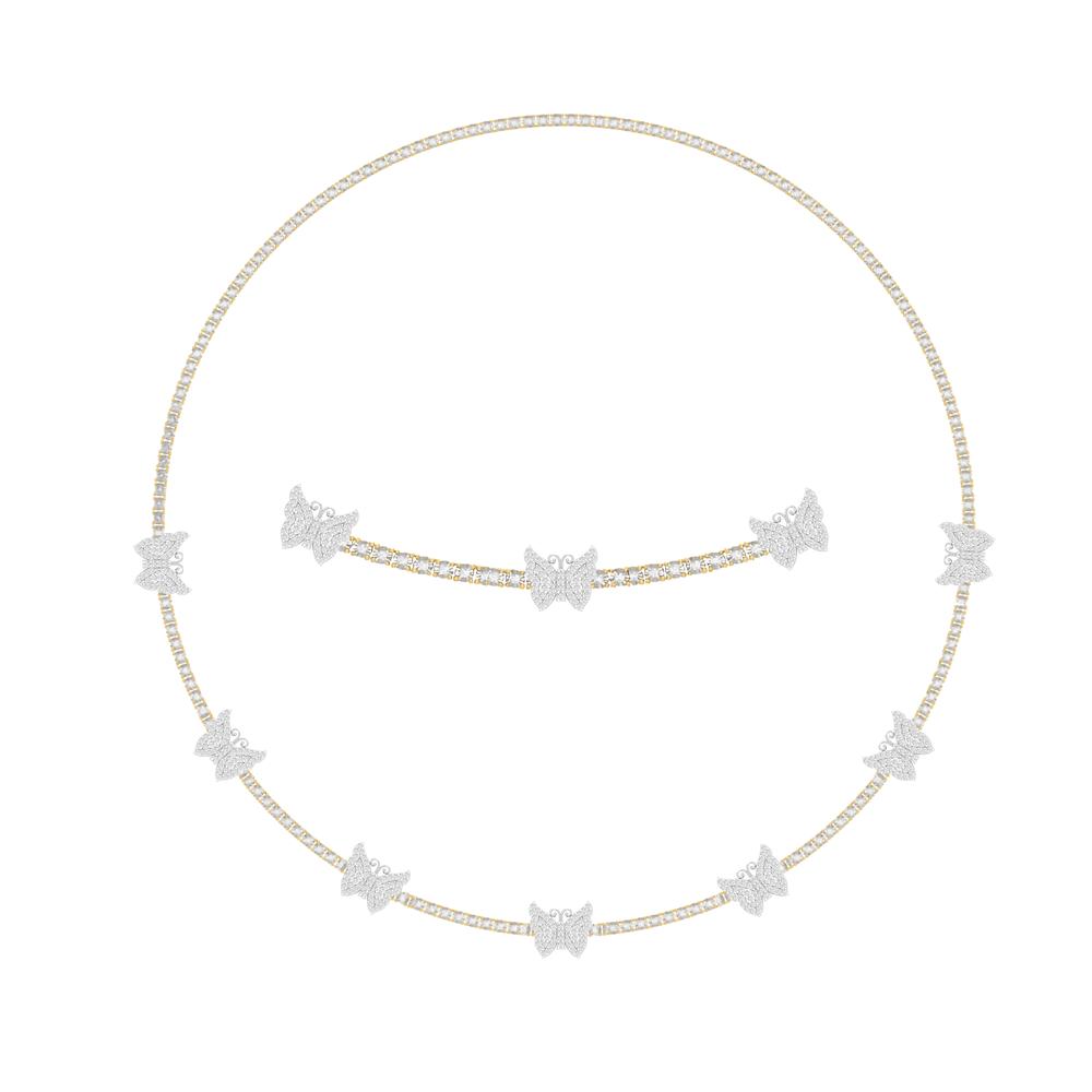 10 Karat Two-Tone (Yellow and White) Gold 2.19 Carat Diamonds Butterfly Necklace-1430032-YW