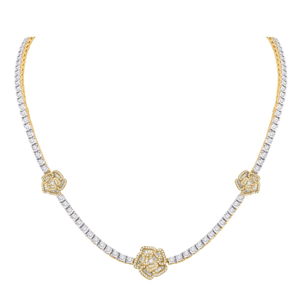 10 Karat Two-Tone (White and Yellow) Gold 3.91 Carat Diamonds Flower Necklace-1432098-WY